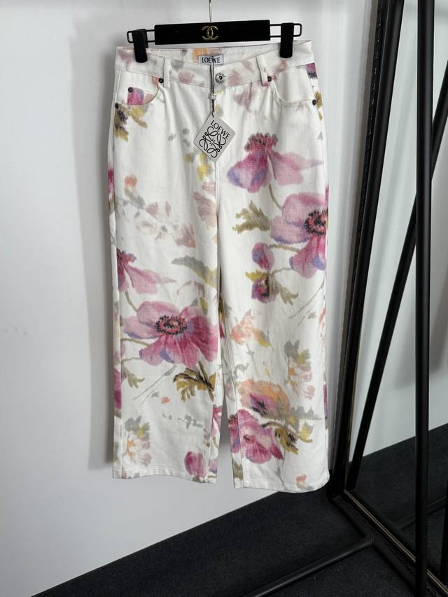 Style No. 20255389 Loew's newest pink floral print straight-leg denim trousers,