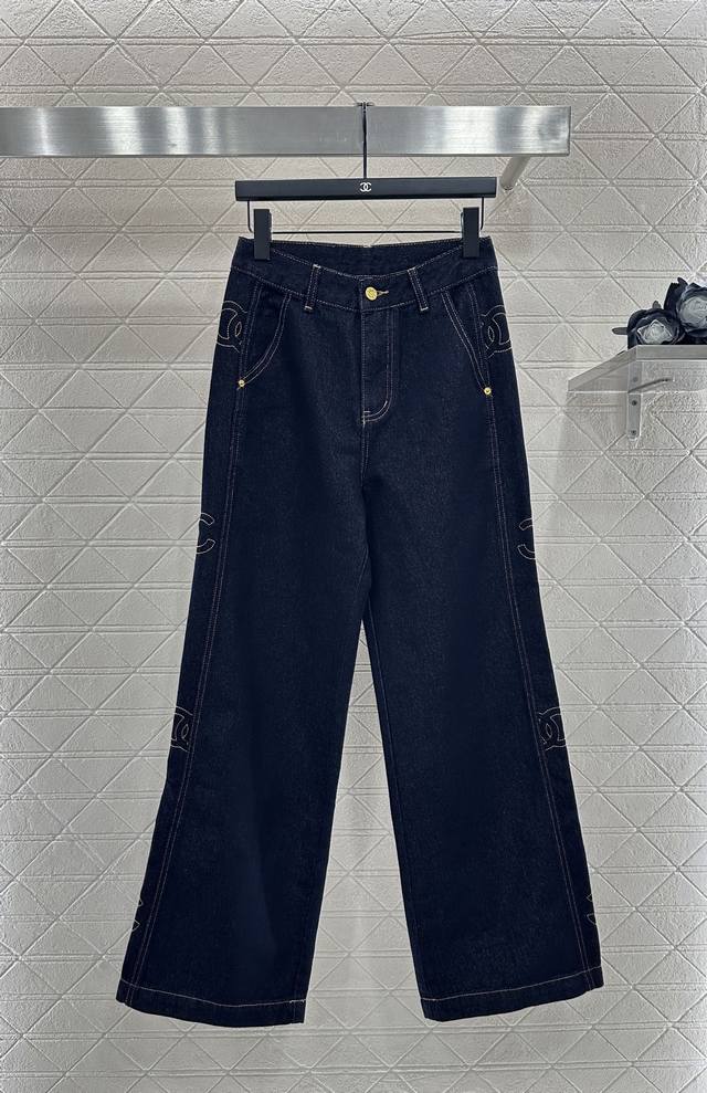 Chane*2025 New Arrival Embroidered Lettering Straight-Leg Denim Pants. Custom Yb