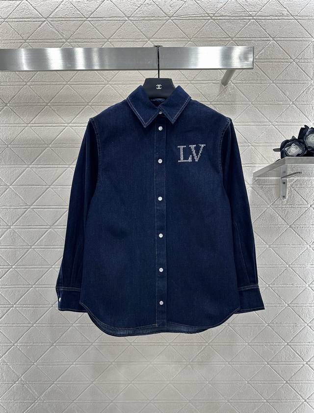 Louis Vuitto*2025 New Arrivals: Lapel Rhinestone Denim Shirt and Trousers Set. C