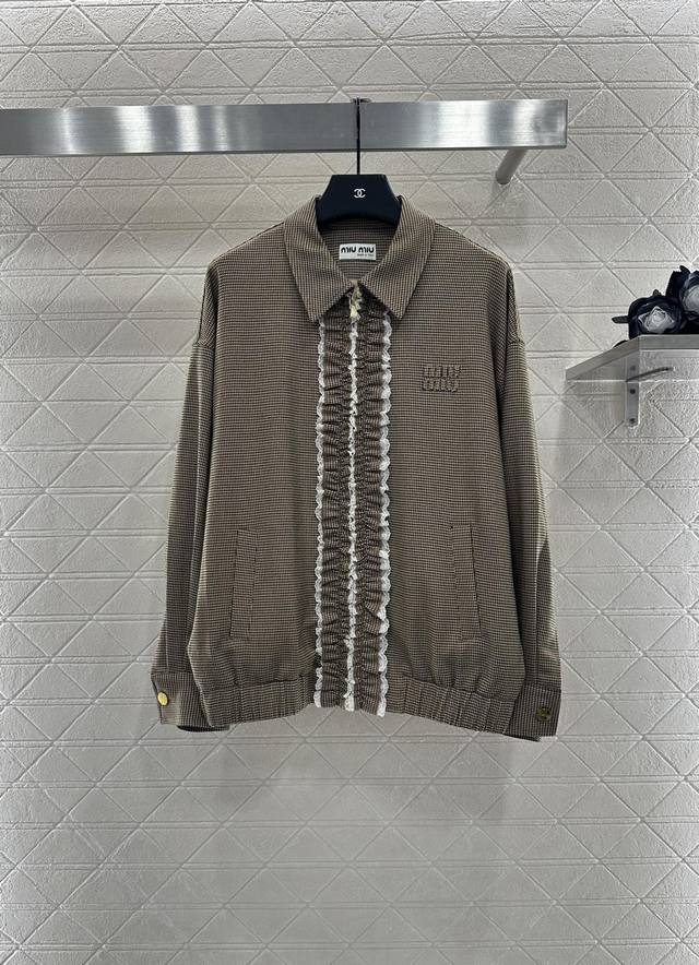 Miumi*2025 New Arrivals: Contrast Lace Jacket and Short Skirt Set. Made from imp