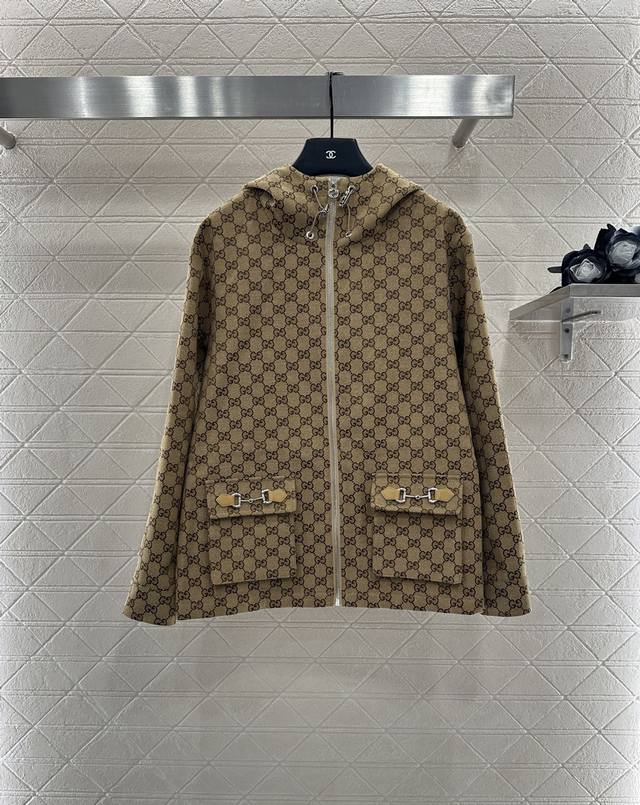 Gucc*2025 New Arrivals: Lapel Hooded Drawstring Jacquard Jacket. Custom Yb impor