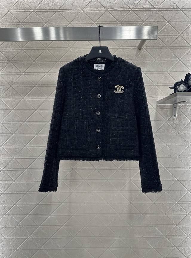 Chane*2025 New Arrivals: Brooch Round Neck Braided Blazer with Silver Thread Qui