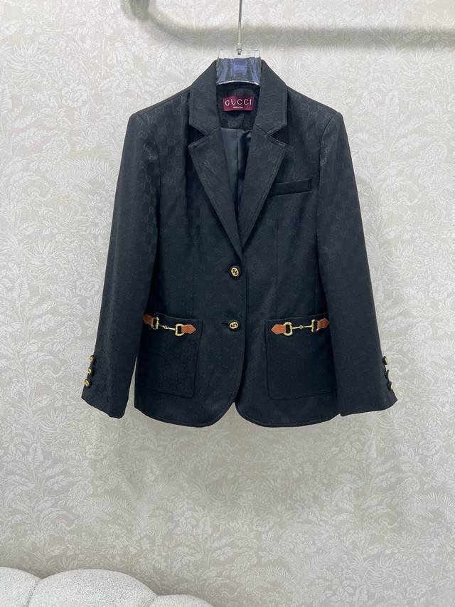 Gucc*25 New lapel jacquard blazer with Double G jacquard fabric, visually striki
