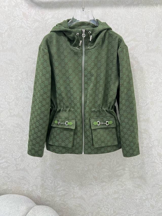 Gucc*25's new hooded jacquard jacket features a striking Double G jacquard fabri