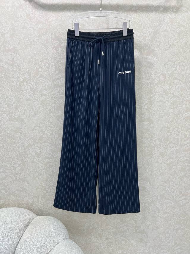 Miumi* 25 new striped wide-leg pants, super popular Miu series, old money style,