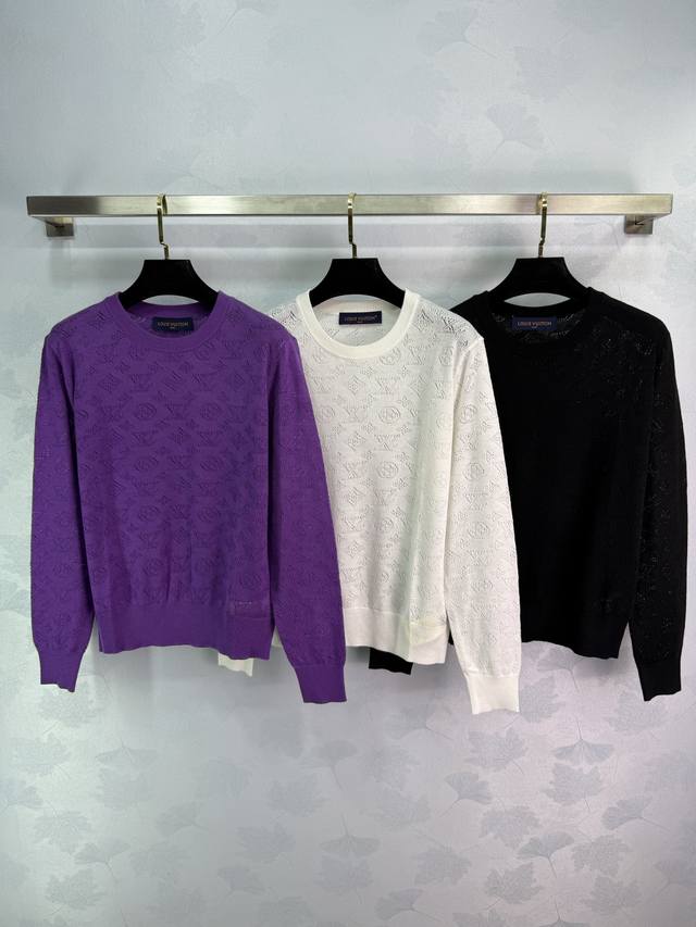 Lou*'s new 2025 Early Fall crew-neck, hollow crocheted knit top! Custom-woven fr