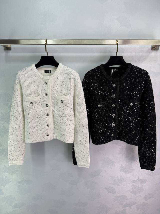 Ch*25 New fall/winter sequined round-neck jacket with an exquisite double-pocket