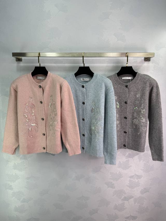 Dio* 2025 Early Fall new embroidered sequined knitted cardigan! Custom-woven woo