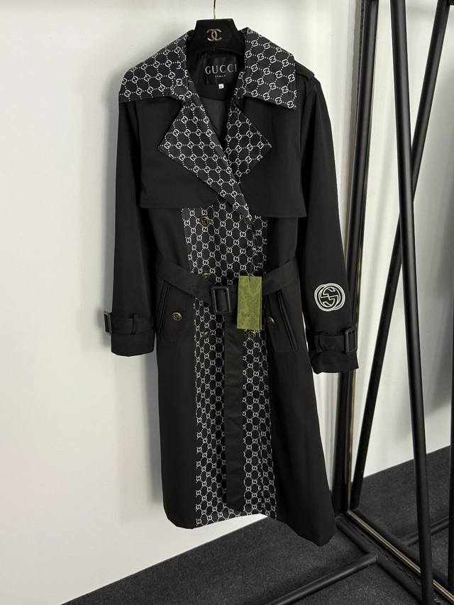 Style No. 20255376 Gucc* New GG monogram print double-breasted lapel long-sleev