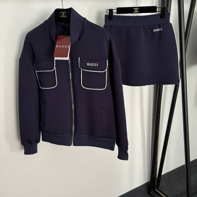 Style No. 20255375 Gucc* new space cotton suit, chest letter pocket stand colla