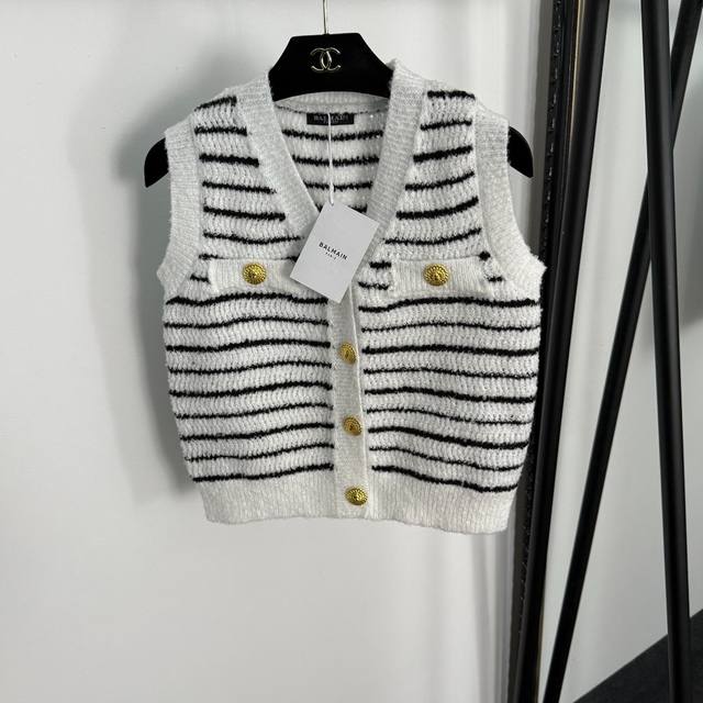 Style No. 20255367 Balmai* new lion head gold button V-neck striped knitted ves