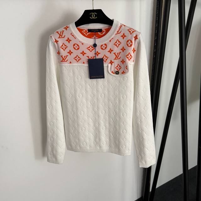 Style No. 20255355 Lv* New monogram logo jacquard colorblock stitching pullover