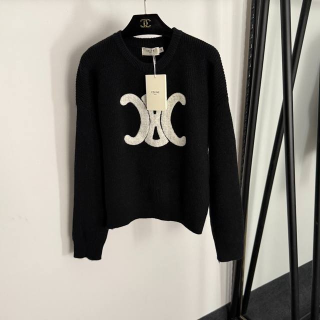 Style No. 20255353 Celin* new chest logo embroidered pullover long-sleeved swea