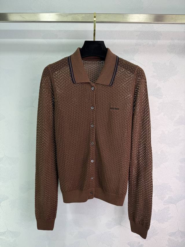 Miumi* 2025 Early Fall new hollow knit cardigan! Custom-woven silk and linen yar