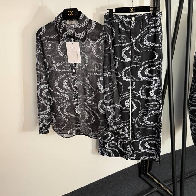 Style No. 20253999 Chane* newest suit, camellia fluid print long-sleeved shirt