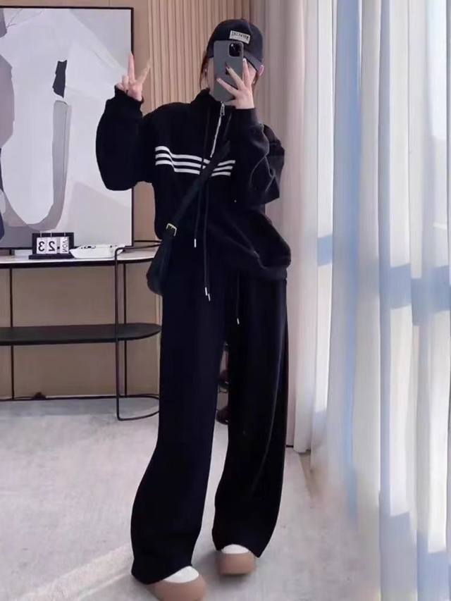 Contrast color welt design sweatshirt cotton casual suit, comfortable and hidde