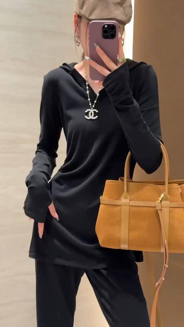 New autumn style, lazy style side slit hooded long-sleeved top + straight pants