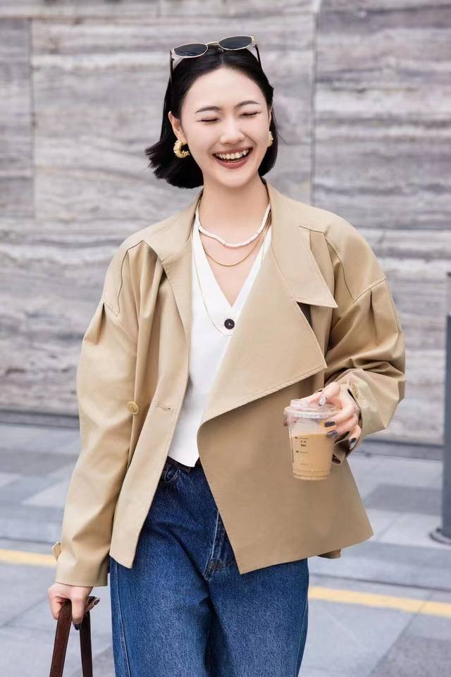 Hot sale! Minimalist lazy style short trench coat! High-quality Korean style! T