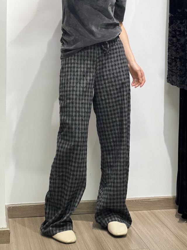 Plaid casual loose trousers Color: Black Blue Size: Smlxl