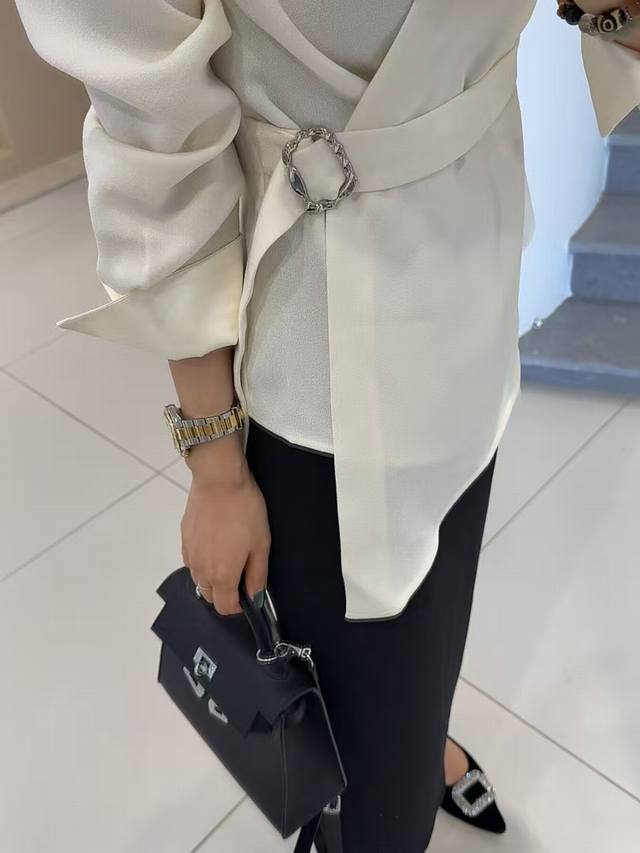 Autumn new exquisite little woman! 100% acetate high-grade temperament tie waist