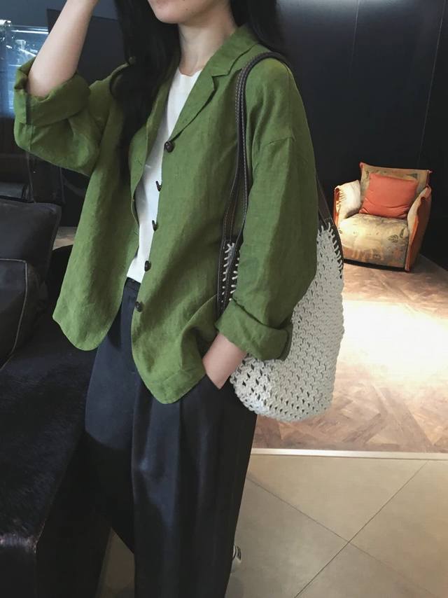 Hot new arrival Fermented washed yarn-dyed linen lapel casual suit Fabric: impor