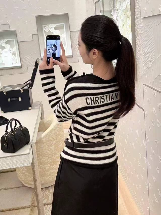 25Fw Autumn and Winter New Navy Style Shoulder Button Striped Knitted Sweater Wo