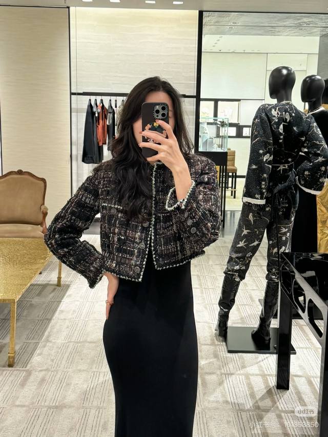 25A Handicraft series popular small stand collar black lace jacket Sml