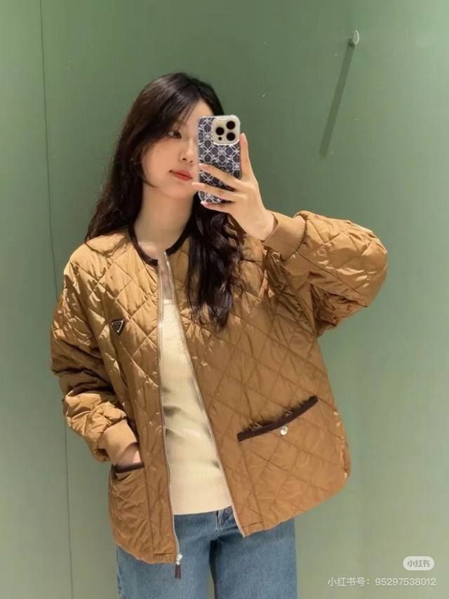 25 New Arrival Brown Diamond Check Quilted Thin Coat Jacket Sm L