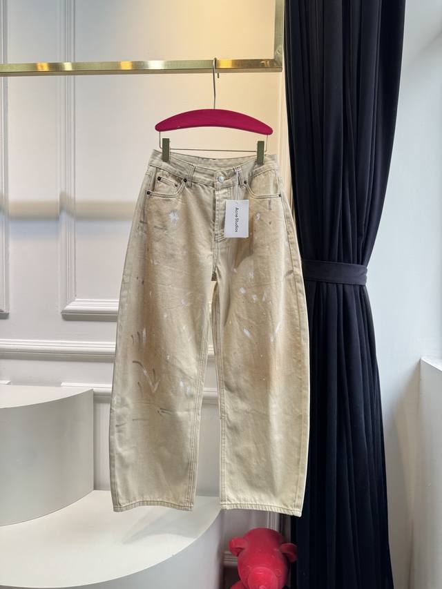 acne's new arrival~ Ink-splashed distressed leather label scimitar jeans . Diff