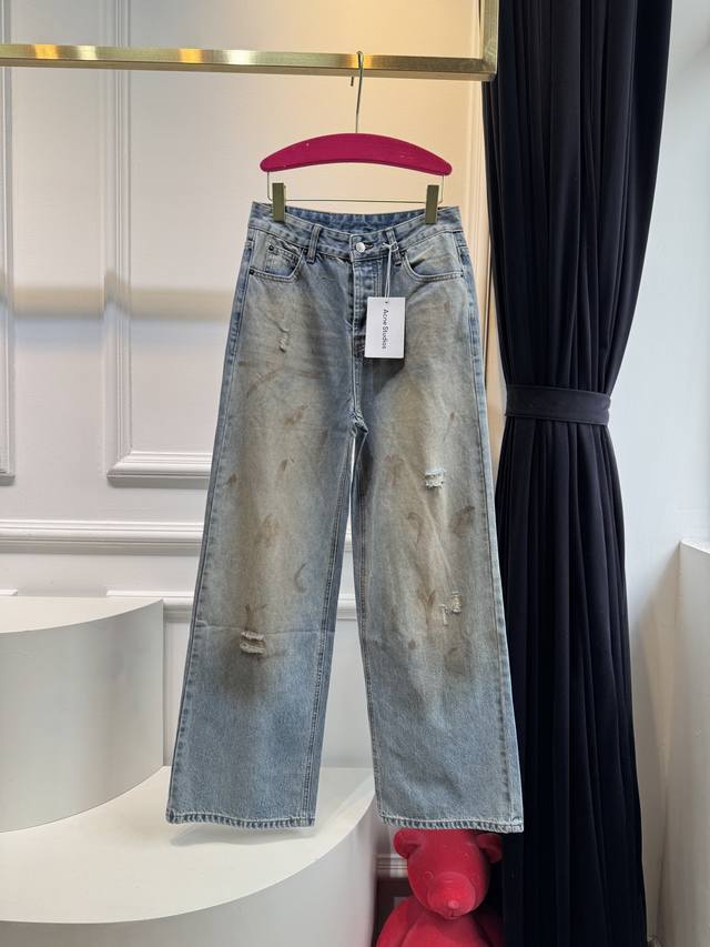 acne's new arrival~ Ink-splashed distressed leather label jeans Niche high-end f