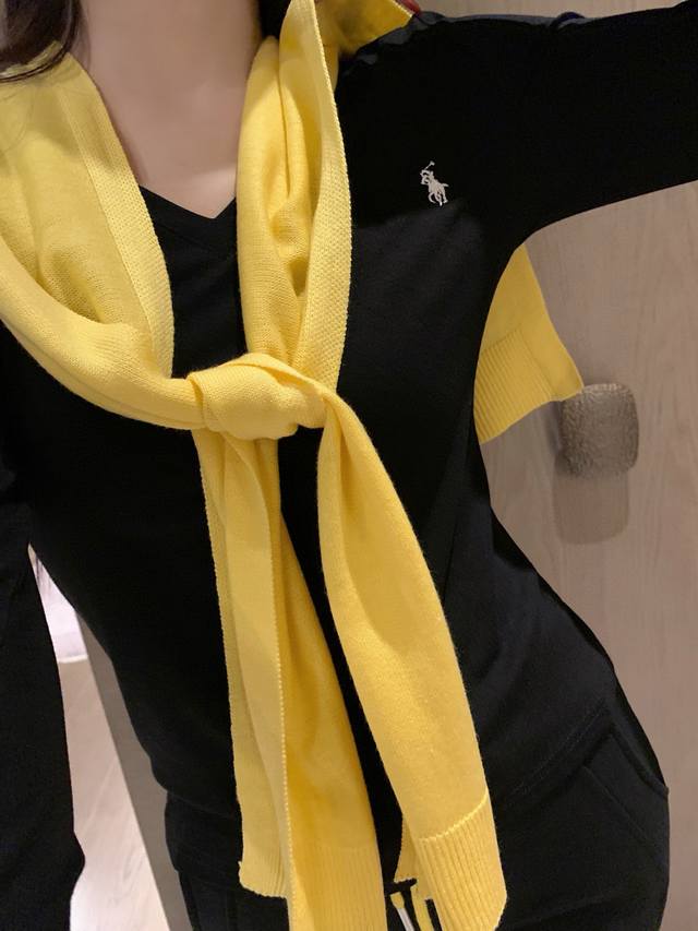 Ralph Rl pony embroidered V-neck long-sleeved top with yellow shawl black and w