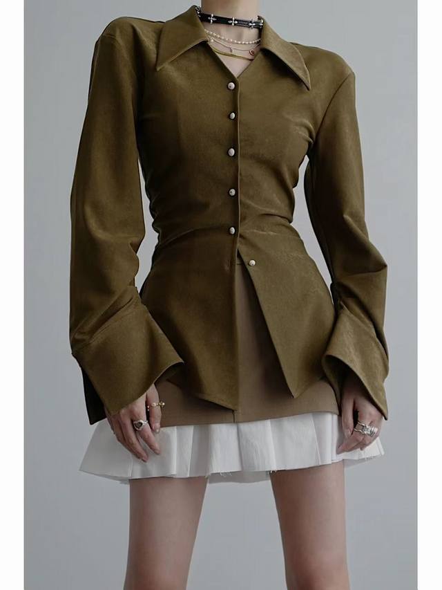 Hot new arrival! Unrivaled Illusionary Temperament Polo Collar Trumpet Sleeves P