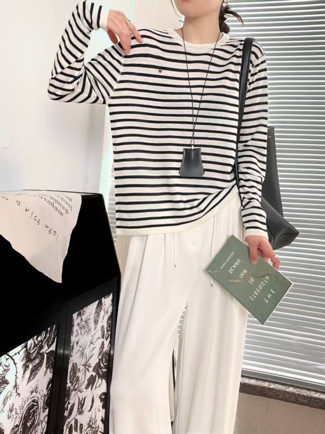 2025 Autumn New Korean Loose 33 Wool Round Neck Colorblock Striped Loose Long Sl