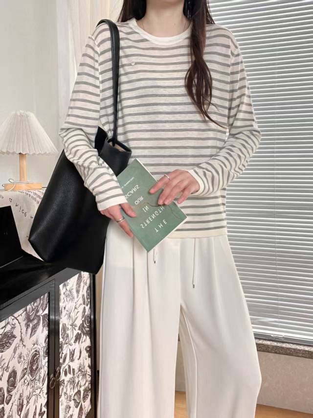 2025 autumn new Korean version loose 33 wool round neck color matching striped l