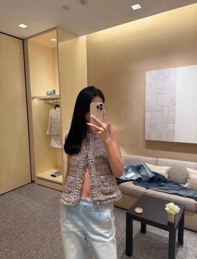 New Chane* Chanel style double C letter hand-woven vest jacket,