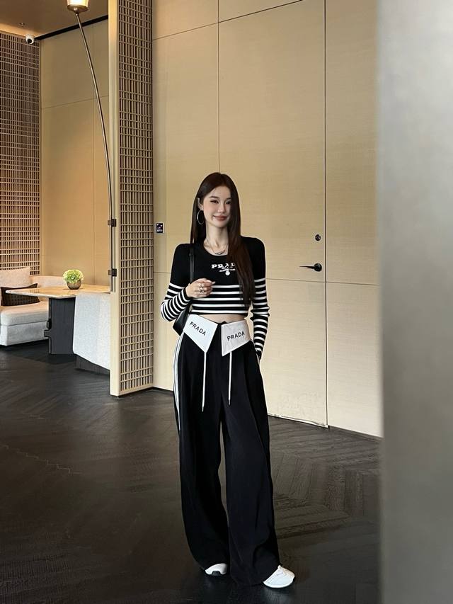 25Ss early autumn new prad* contrast color stitching trousers ~ exclusive design