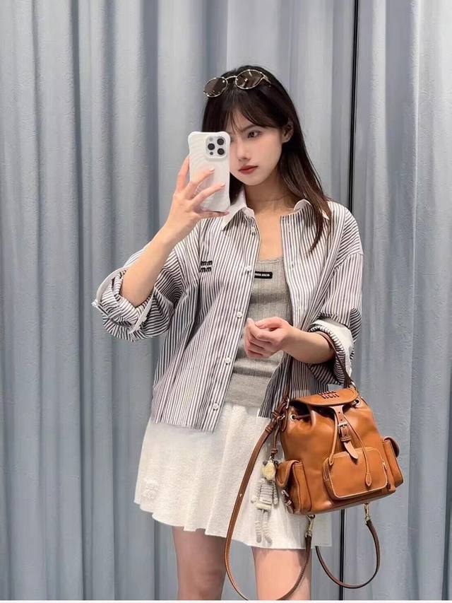 Miu series 2025 new early autumn striped long-sleeved shirt one color three size