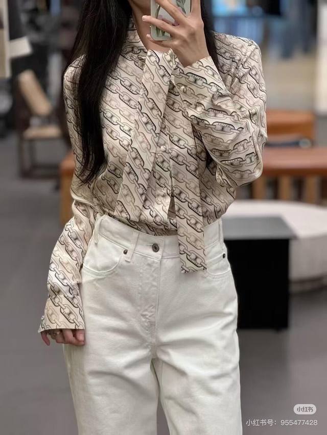 Celin*Replenishment single model ribbon silk shirt shipment temperament fashion