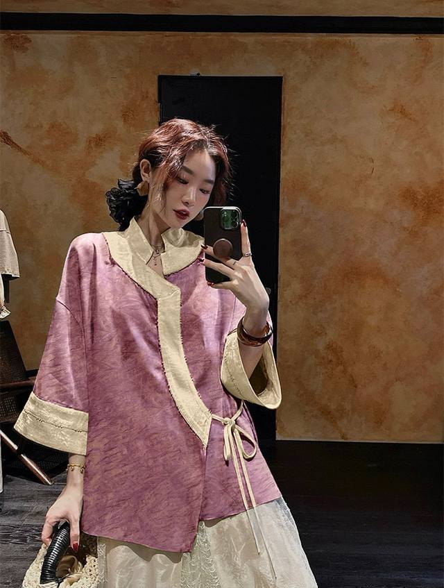 Hot sale! High-quality rayon floating brocade jacket with a modified round colla