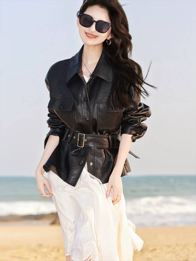 High-end Dinghai needle leather jacket cool jacket cool with a little literary