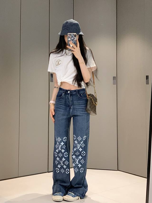 L's 25Ss latest model old flower patchwork design straight high elastic jeans ar