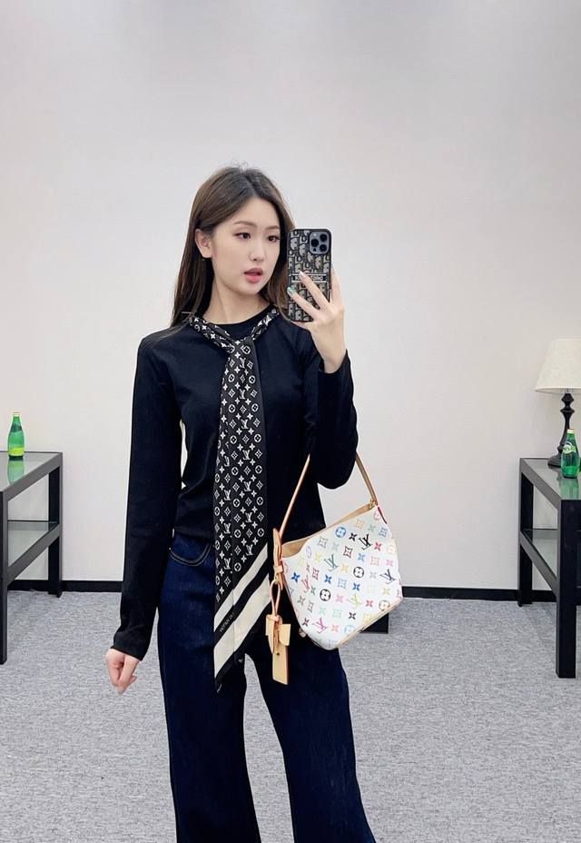 Louis Vuitto*2025 New Arrivals Silk Scarf Long Sleeve Top Custom Yb twill cotton