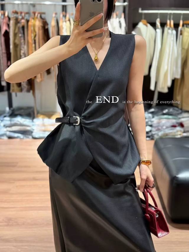 Design sense tie waist temperament V-neck suit vest, simple and not easily outda