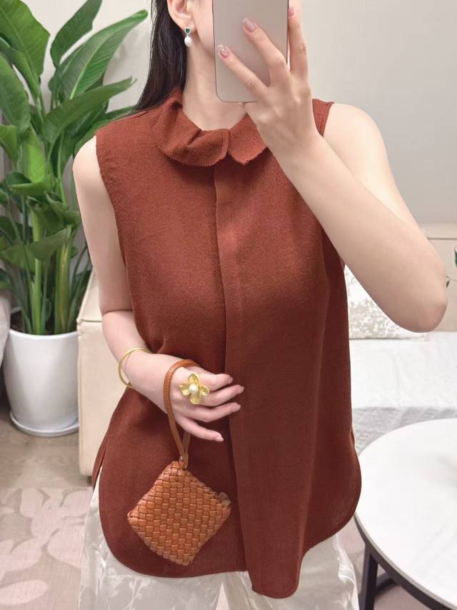 New autumn products! Niche style 100% wool and silk lace collar sleeveless top