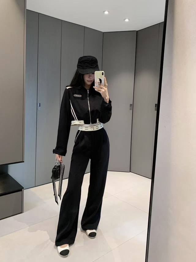 25Ss new Chane* splicing contrast color jacket and pants suit ~ splicing contras