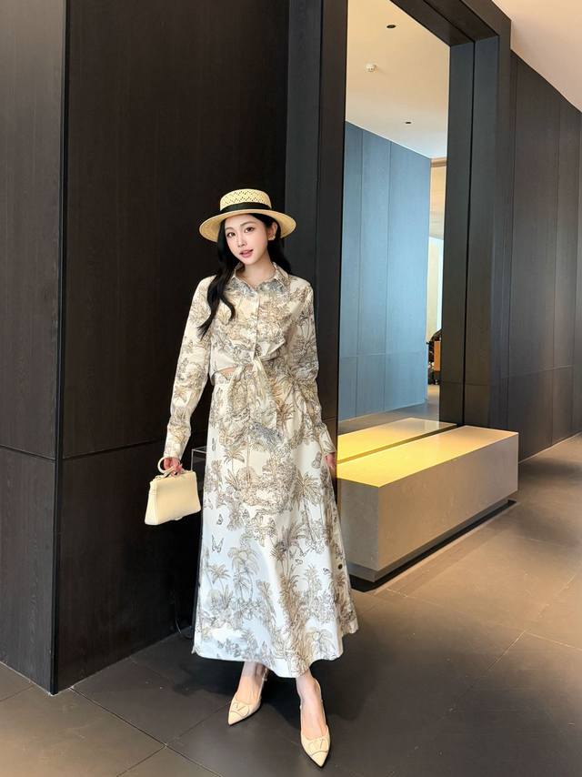 Dio*2025 New Arrivals Printed Silk Short Tie-Drawstring Shirt and Skirt Set Cust