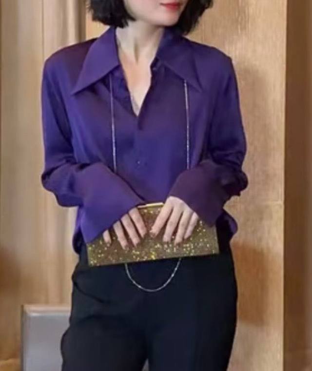 Big hit silk double bridge shirt, extended collar and cuff design minimalist big