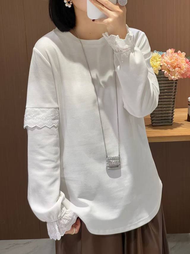 New arrival Cotton base shirt High-grade lace fashionable and versatile loose l