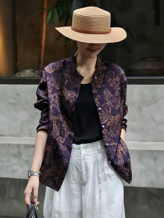 Retro Chinese cashew flower jacquard jacket with exquisite patterns, combining c