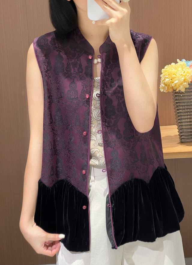 vest, rayon gourd jacquard series jacket + vest, spliced silk velvet, lined, tw